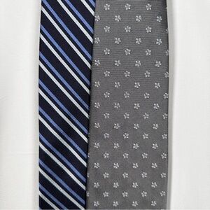 Brooks Brothers 346 Silk Ties (Pair) Navy Stripe & Gray Micro-Print Classic 58”